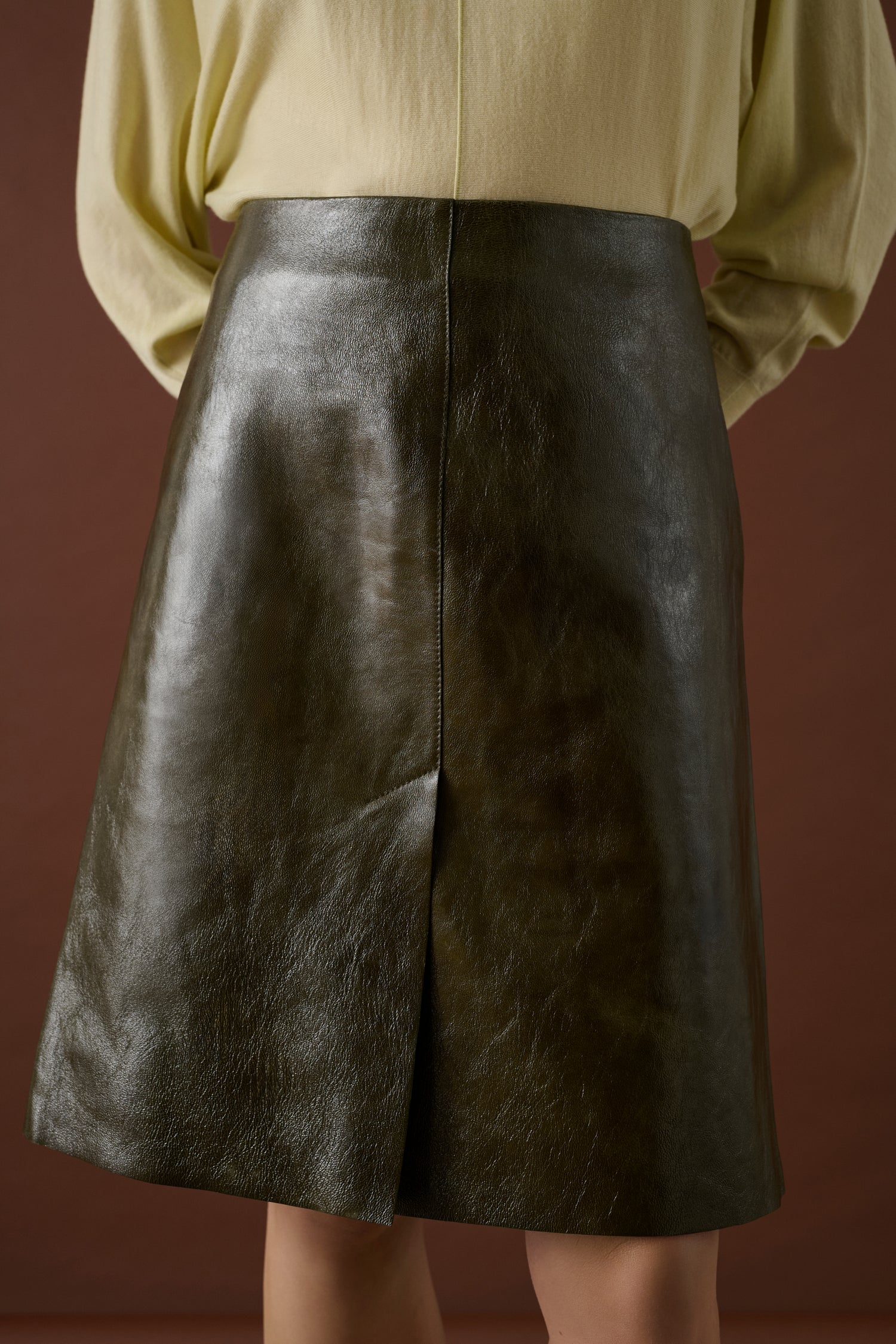 Jupe Liv - Vert Olive - Cuir - Femme